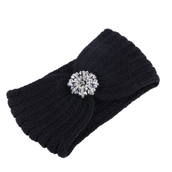 Women Fashion Bohemia Knitting Headband Handmade Keep Warm Solid Color Hairband Heardband Black One Size
