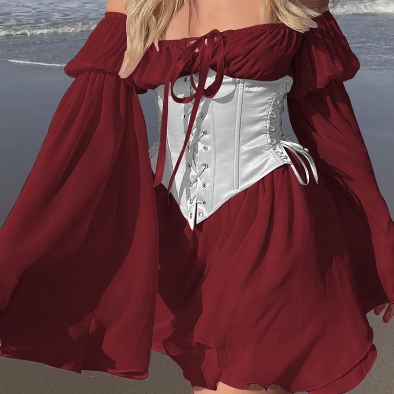 SELONE Gothic Dresses for Women Court Long Sleeve Halloween Corset Tube Top Mini A Line Corset Tops Dress Bell Sleeve Above Knee Vintage Party Dress Elegant Ruffle Vacation Halloween Outfit Fall - SELONE Gothic Dresses for Women Court Long Sleeve Halloween Corset Tube Top Mini A Line Corset Tops Dress Bell Sleeve Above Knee Vintage Party Dress Elegant Ruffle Vacation Halloween Outfit Fall -