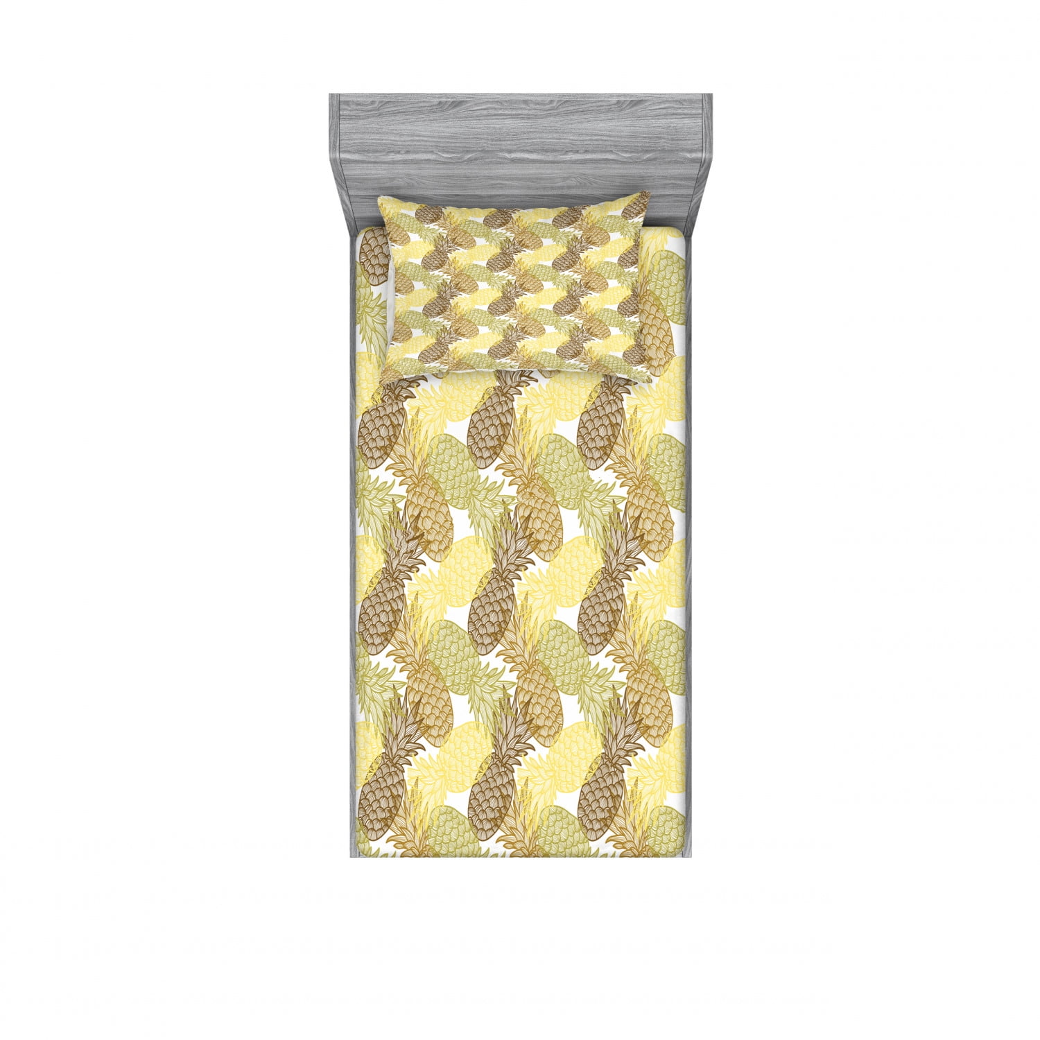 Pineapple Bedding Set with Sheet & Covers, Summer Themed Overlapping Curving Exotic Tropical