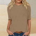 thumbnail image 2 of T-shirts pour Femmes Col Rond Manches 3/4 Blouse Imprimée Confortable Hauts d'Été pour Femmes Kaki L, 2 of 4