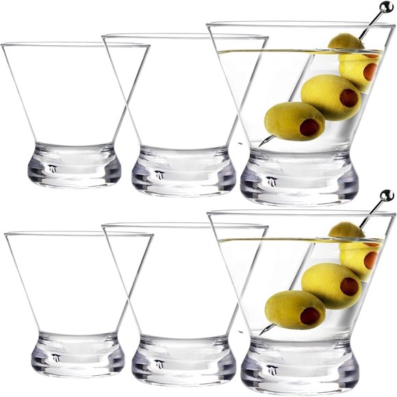 6 Pack Plastic Martini Glasses, 10 Ounce Shatterproof Martini Cups, Stemless Martini Glasses