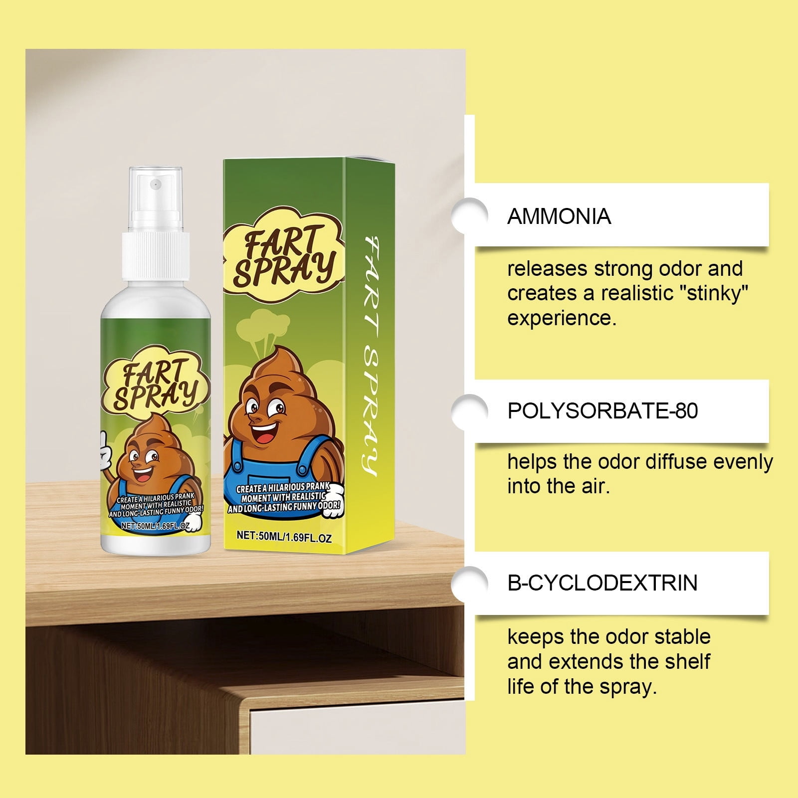 YAMB 50ml Liquid Fart Spray with Realistic Smell, Natural Ingredients Safe Prank Spray for Parties, Non Irritating Formula for Party Interaction, Holiday Trick Games, Friend Gathering Pranks