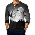 thumbnail image 2 of Domuza Halloween Henley Shirts Men Spooky Funny Graphics Casual Long Sleeve Button Down Basic T Shirts Comfy Soft Regular Fit Blouse M, 2 of 4