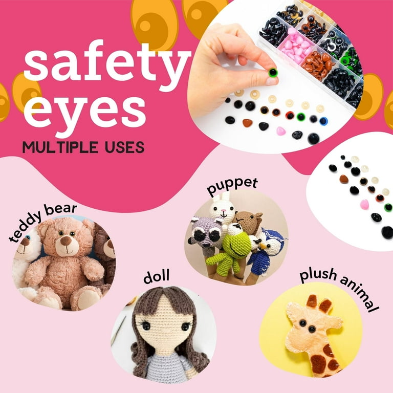 3 PACK - Safety Eyes for Amigurumi (300pcs Set). Plastic Safety Eyes and  Noses for Crochet (10 Colors). Assorted Stuffed Animal Eyes for Crochet,  Dolls, Teddy Bear, Button, Toy & Crafts (6mm-14mm)