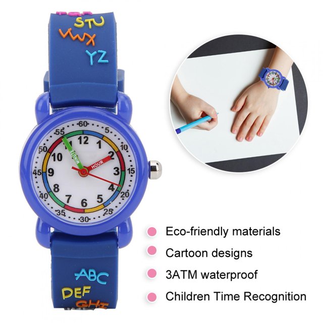 Kid Waterproof Cartoon Watch with Letter Pattern, Children Wrist Watch for Time Recognition Tool