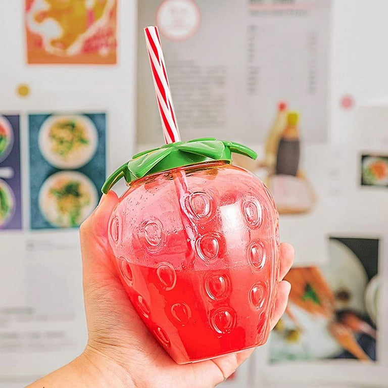 17 Oz Strawberry Shaped Kawaii Cup with Straw for Boba Tea, PP Cute Cups  with Lid and Straw, Kawaii Tea Cup Bottle, Cute Drinking Cups Bottle for  Girls & Women With Strawberry