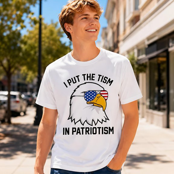 Autism Awareness Patriotic T-Shirt, I Put the Tism in Patriotism Graphic Tee, American Eagle Flag USA Shirt