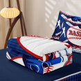 thumbnail image 5 of meiyoeat Vintage Baseball Sport Zipper Twin Comforter Sets with Fitted Sheet and 2 Pillowcases for Boys, Cartoon Ball Bat Zipper Bedding Set, Blue Red, Blue Reversible, 4-Piece, 5 of 7