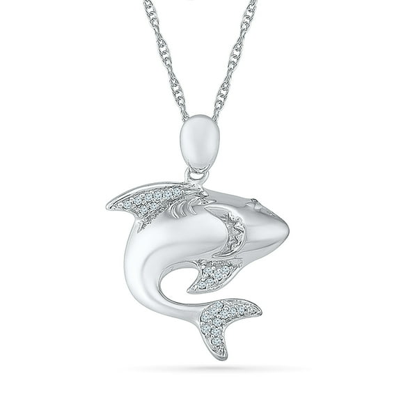 Dgold Sterling Silver Round White Diamond Shark Pendant For Women (0.12Ctttw)