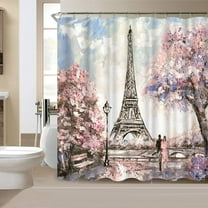 72 x 72 Inch Waterproof Paris Eiffel Tower Bathroom Shower Curtain Romantic Lover Pink Flower Polyester Fabric Bathroom Curtain Ideas
