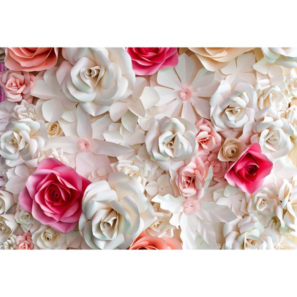 Baocicco 8x6.5ft Pink and White Paper Flowers Background Photography Backdrop Paper Flower Wall Gorgeous Wedding Flower Backdrops Beautiful Bride Baby Newborn Kids Background Props Portraits Booth