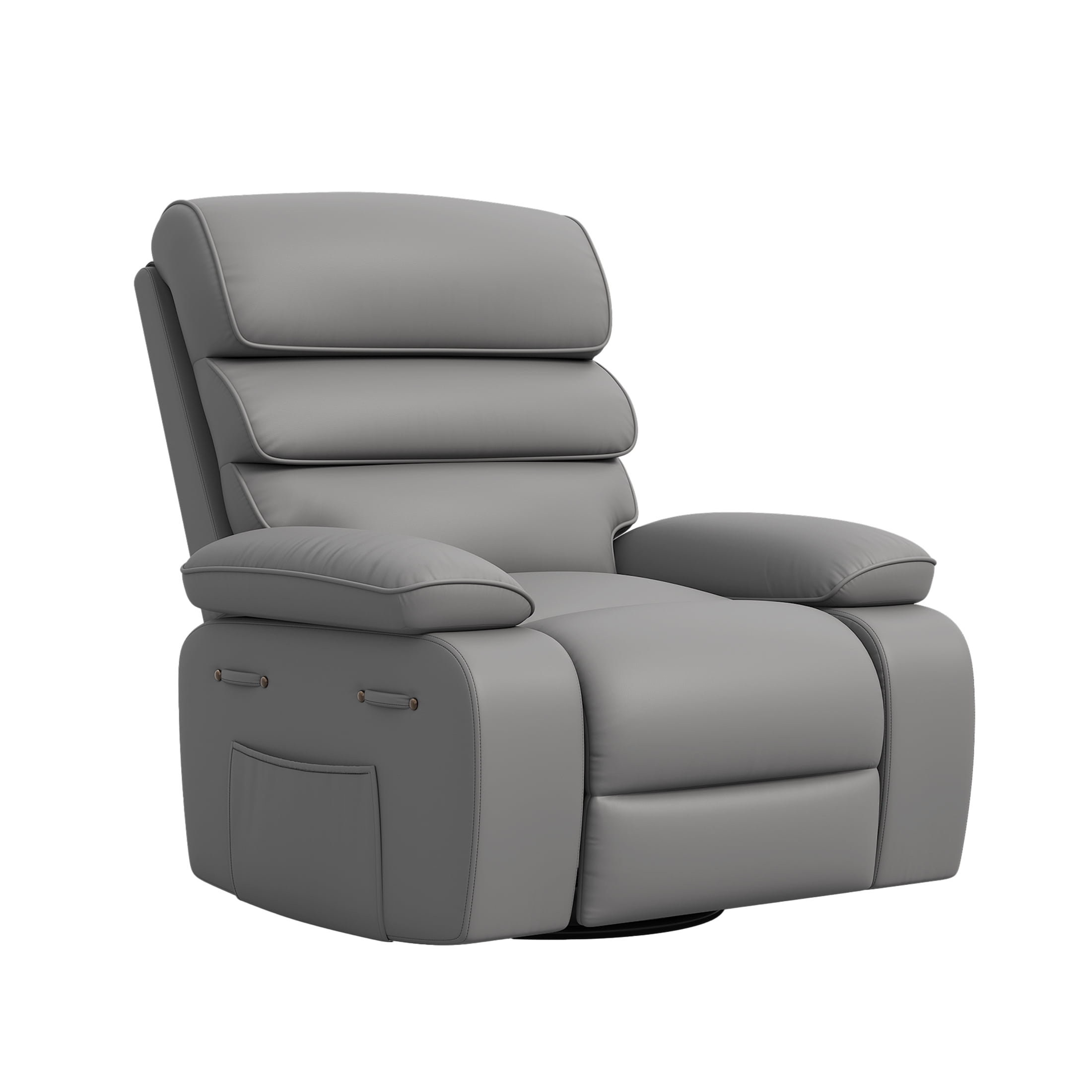 Techmilly Oversized Swivel Rocker  Recliner Chair with Heat and Massage, Adjustable Recline for Living Room,PU Leather (Light Grey 35" Seat Width)