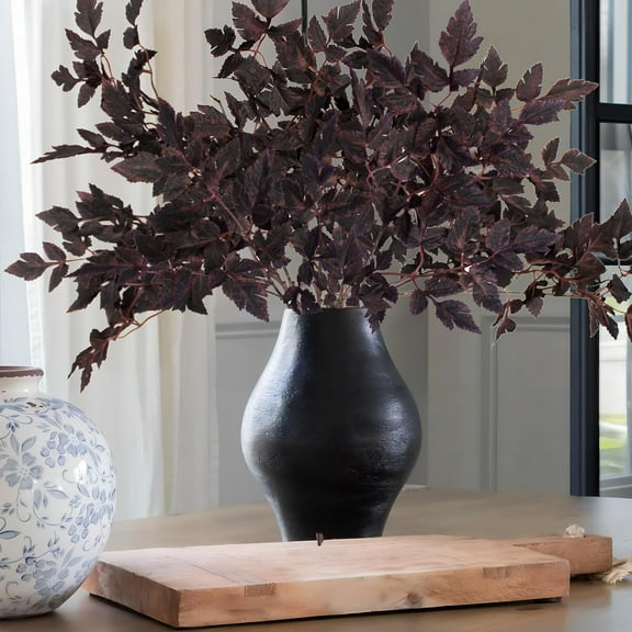 Bootesun 6PCS 18 Inch Artificial Cimicifuga Plum Leaf Stems, Faux Ramosa Leaf Branch Fall Plant Fake Leafs Fall Decor Stem for Vases Wedding Garden Holiday Christmas Ornaments