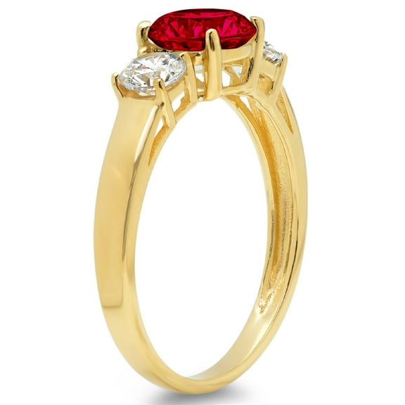 1.5 ct Round Cut Natural Garnet Three-Stone Engagement Ring for Women in 18K Yellow Gold