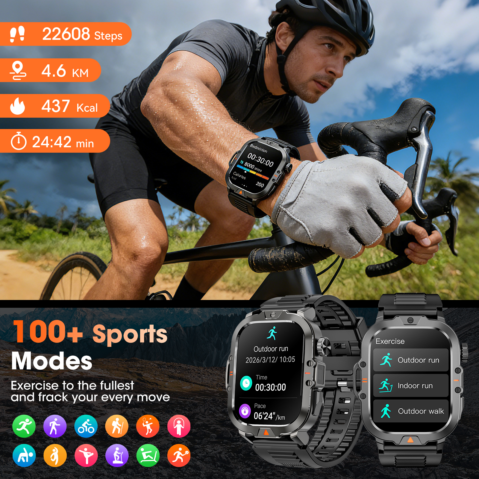 Mingwear Men's Smartwatch with Fitness Tracker, Black photo 5