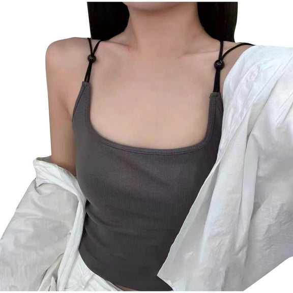 Women Double Spaghetti Tshirts Slim Fit Crop Top Blouses with Pads Cropped Top Clothing Fashion Summer