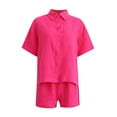 thumbnail image 6 of Short Sets for Women Short Sleeve Button Down Collared T Shirt and Shorts 2 Piece Matching Set Womens Lounge Set, 6 of 9