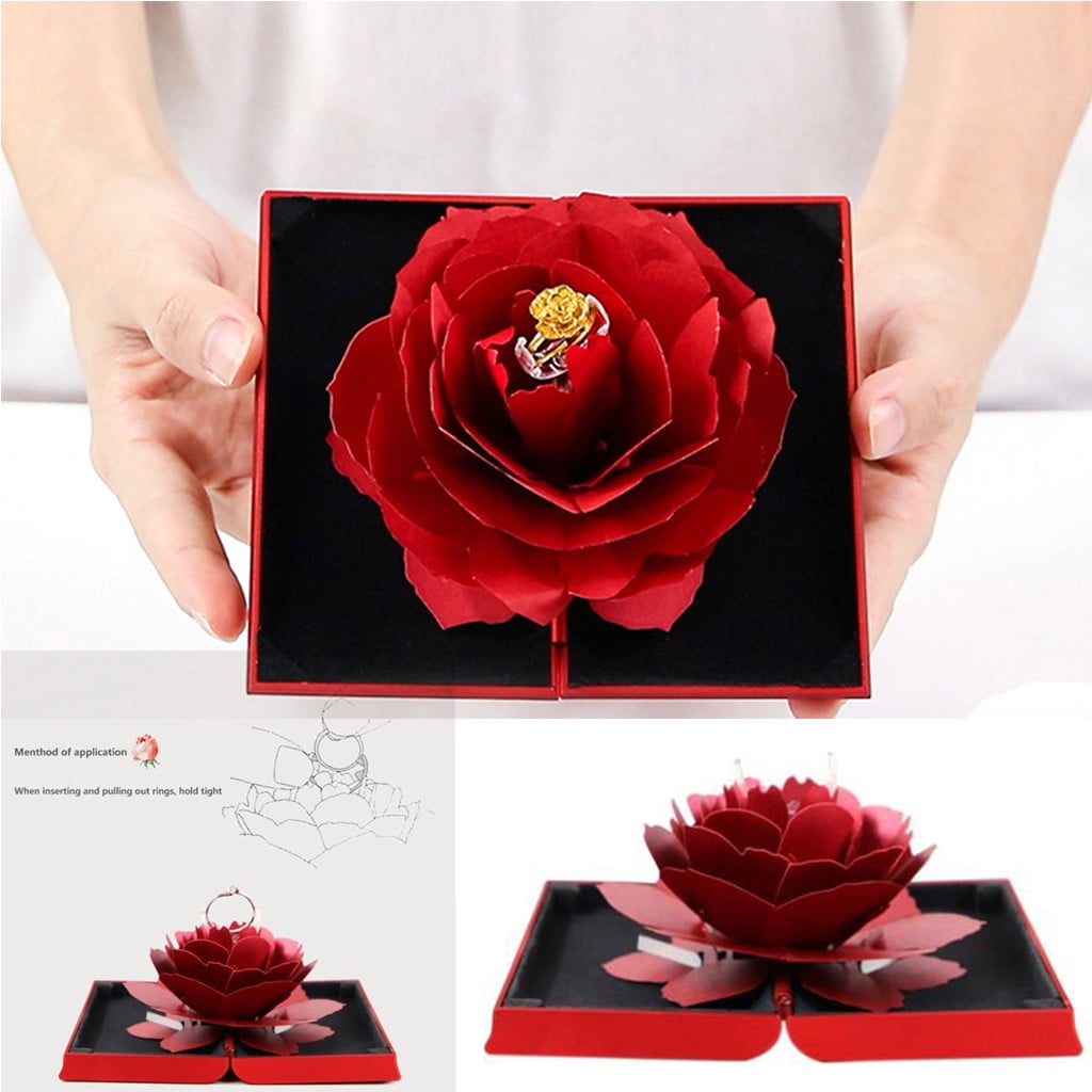 3D Pop Up Rose Ring Box Wedding Engagement Jewelry Storage Holder Case Bump 