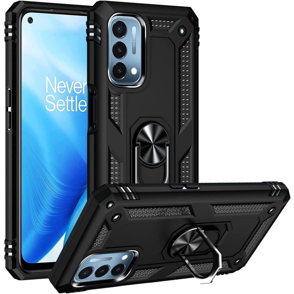 Grade Drop Impact Case for Oneplus Nord N200 5G, Heavy Duty Shockproof 360 Metal Rotating Ring Kickstand Holder Case (Black)
