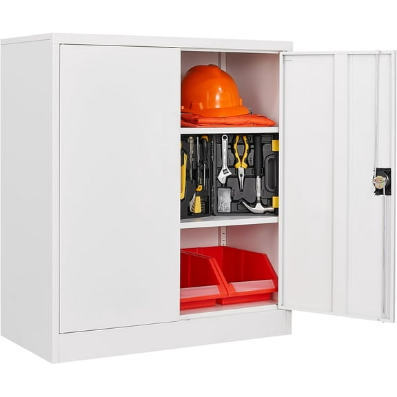 SISESOL Small Metal Cabinet with Shelves,36 inch Garage Storage Cabinet with Lock,White Metal Storage Cabinets with Locking Doors,Lockable Office File Cabinets for Home,Office,Shop,Garage