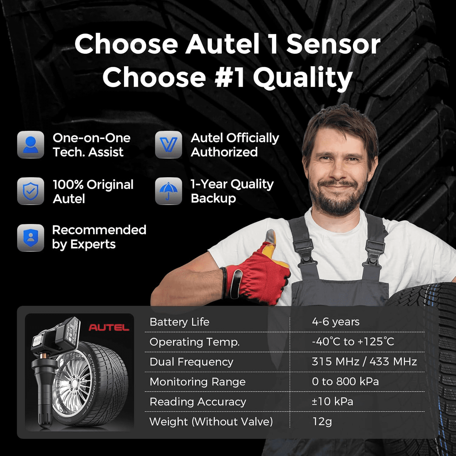 Autel MaxiTPMS MX Sensor 4pcs Rubber Stem TPMS Sensor 315MHz/433MHz Universal Tire Replacement Sensor