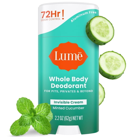 Lume Whole Body Women’s Deodorant - Invisible Cream Stick - Aluminum Free - Minted Cucumber Scent - 2.2oz