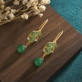 thumbnail image 5 of K-KED Green Jade Drop Dangle Earrings Boho Leaf Design Hook 18K Gold Plated Gemstone, 5 of 9