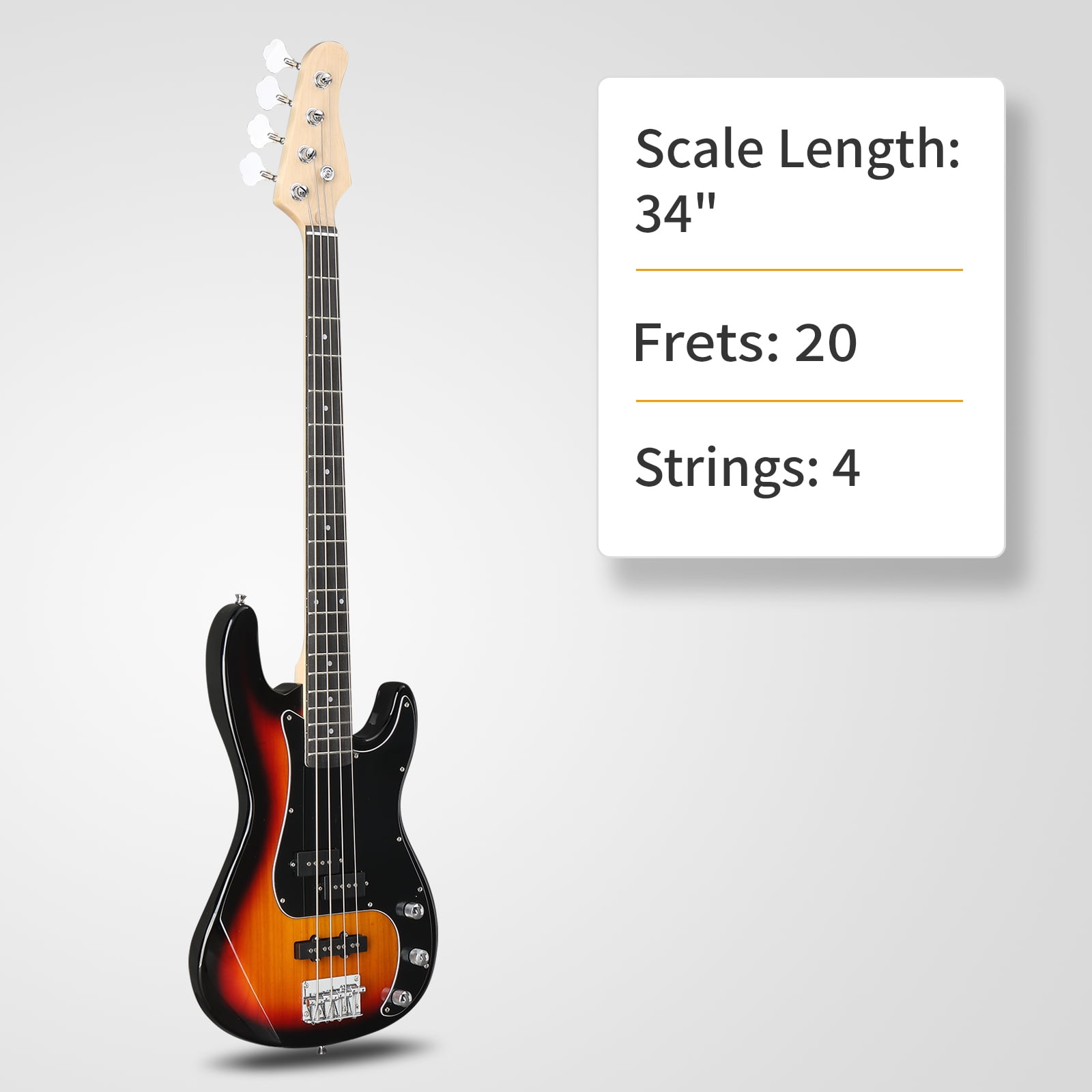 Ktaxon 46in Full-Size Electric Bass Guitar with 20W Amp Kit, for Beginners & Musicians, Brown