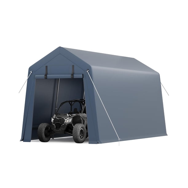 QinaQin Bodega portátil tipo carport de 10 x 15 pies con puerta enrollable ventilada y ventanas, refugio impermeable de uso rudo para moto, bici o herramientas