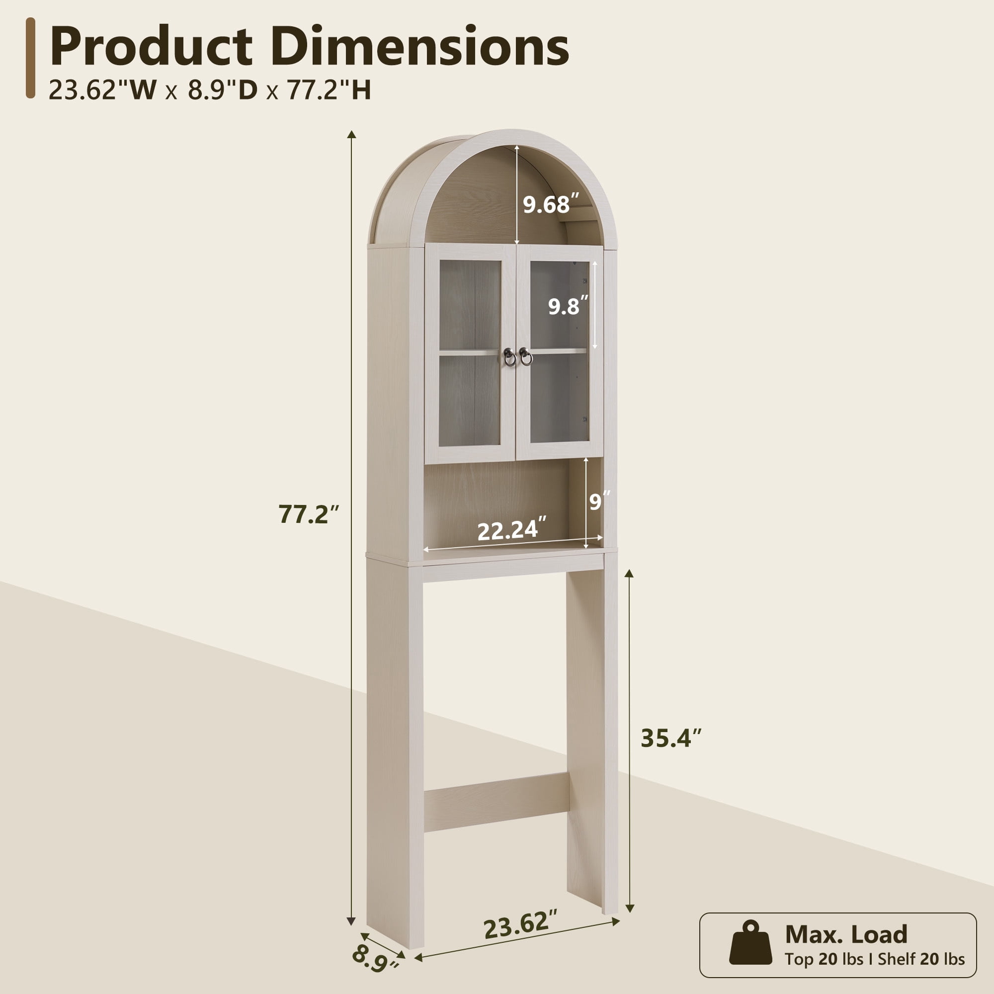 SinCiDo Arched Over The Toilet Storage Cabinet, Modern Bathroom Shelf Over Toilet with Acrylic Doors, Wooden Bathroom Space Saver Organizer above Toilet with Adjustable Shelf