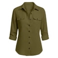 thumbnail image 5 of Kureaily Women's Collared Button Up Chest Pocket Roll Tab Long Sleeve Shirt (Army Green), 5 of 5