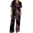 thumbnail image 4 of FDGIU Women's Halloween Pajamas Fashion Short Sleeve Turndown Collar Pajama Pockets Halloween Print Pants Elastic Waist Set, 4 of 5