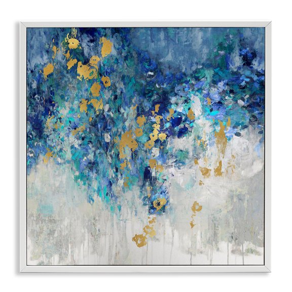 Stupell Industries Abstract Blue Gold Paint Design Abstract Painting White Framed Art Print Wall Art, 17 x 17