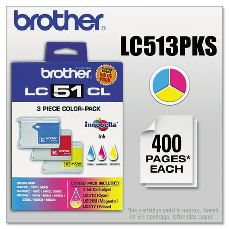 Brother LC513PKS Innobella Ink, Cyan/Magenta/Yellow, 3/PK