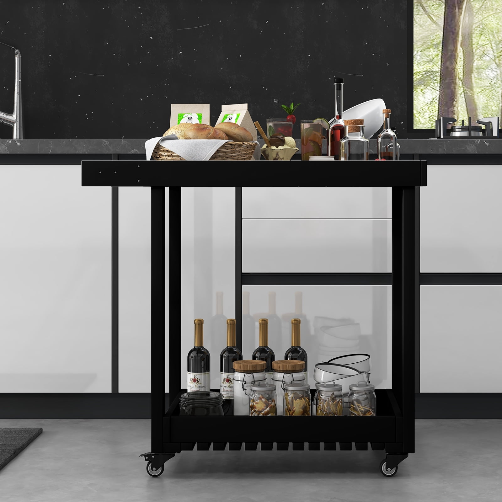 Rugerasy Service Utility Cart with Wheels,Compact and Utility Service Cart,Multipurpose Rolling 2-Tier Mobile Storage Organizer,for Home,Warehouse