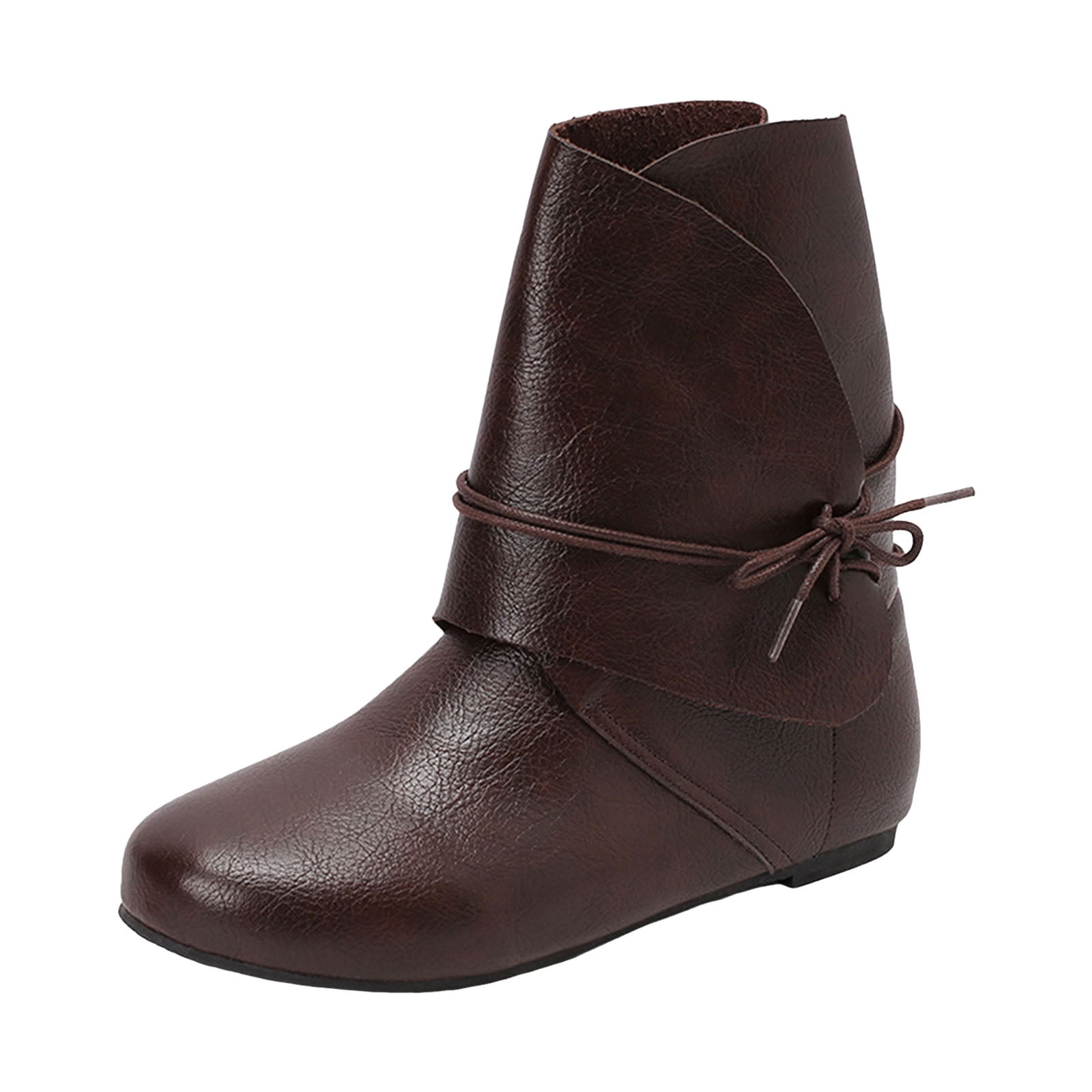 WENOREG Women's Mid Calf Boots - Leather Stitching, Side Zipper, Plush Lining, Anti-Slip Sole