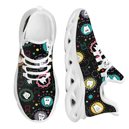 

Women Flats Cartoon Kawaii Lattice Tooth Pattern Casual Shoes Breathable Wear-Resistant Mesh Female New Sneakers Zapatos Mujer