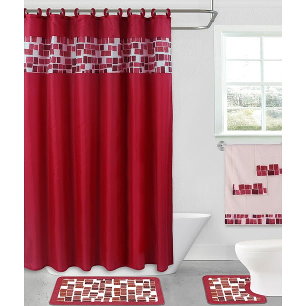Set Shower Curtain Bath Rugs, Maroon Shower Curtain Liner