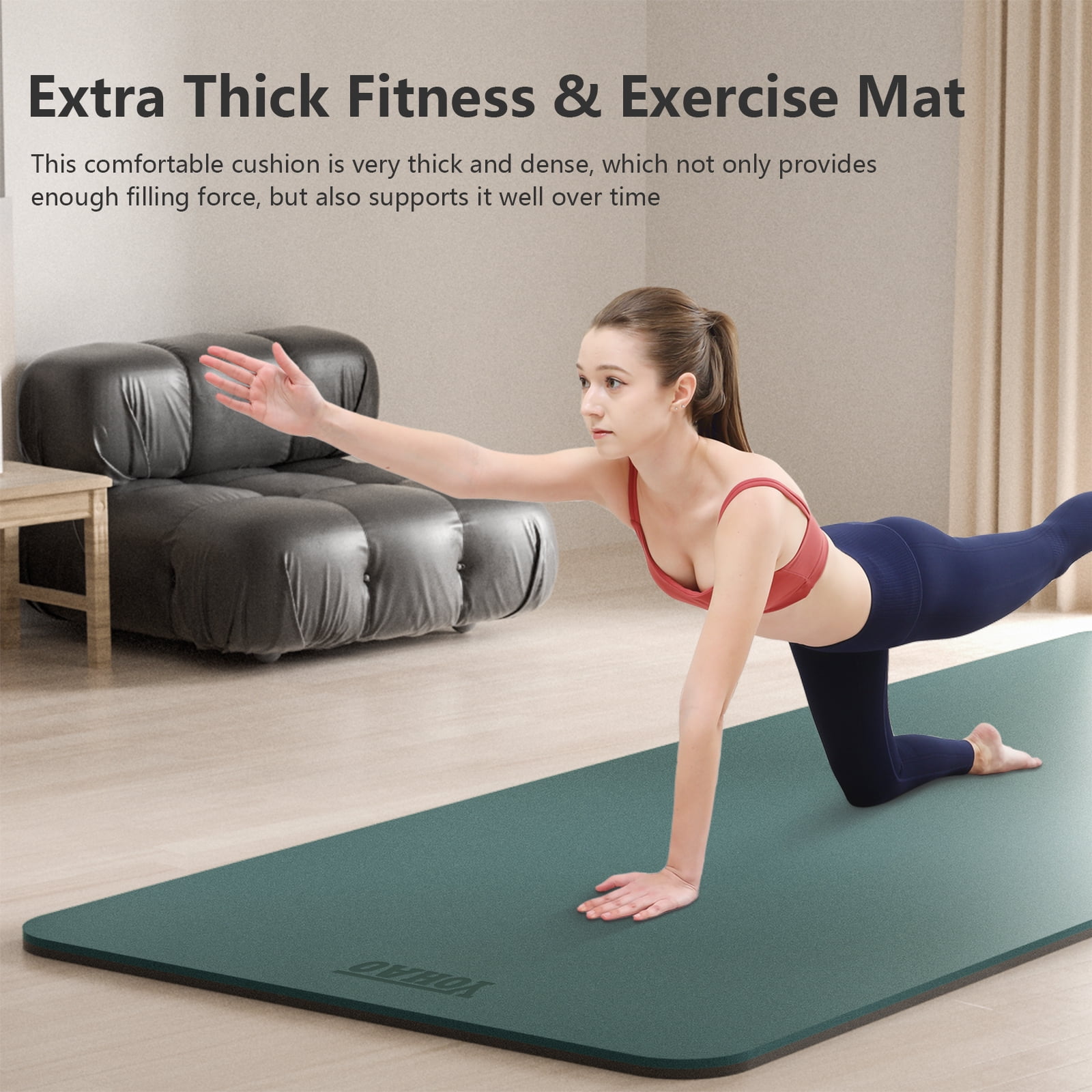 YOHAO Yoga Mat Wide 32",Non Slip,Eco-friendly,Durable Non-Toxic for Gym Exercise,Pilates and Full-Body Workout(Green+Dark Gray)