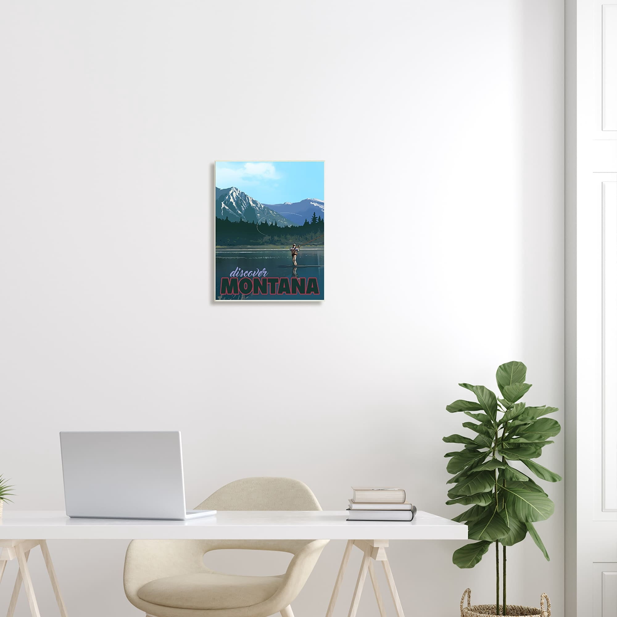 Stupell Industries Montana Travel Fly Fishing Lake Mountains Landscape Graphic Art Unframed Art Print Wall Art, Design by David Owens Illustration