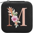 thumbnail image 2 of GZHJMY Travel Jewelry Box Gold Floral Initial M Letter PU Leather Jewelry case Small Portable Jewelry Organizer Box(Black) for Necklace Bracelet Earrings Rings, 2 of 7