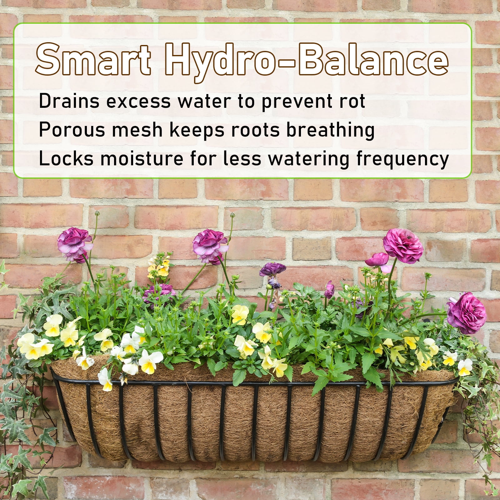 24" Coconut Coir Planter Liner 4 Pack, Preformed Coco Fiber Replacement for Window Box, Deck Railing & Hanging Baskets, Natural Plant Basket Insert