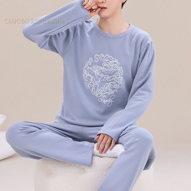 Printemps Automne Plus 5TG Pyjama Tricoté pour Homme à Lettres à Carreaux Ensembles de Pyjamas Décontractés Vêtements de Détente Pyjamas Mode de Nuit