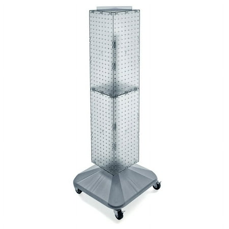 UPC: 0794504865639 | Azar Displays 703388-CLR Clear Four-Sided Pegboard Floor Display on Revolving Wheeled Base. Spinner Rack Tower. Panel Size: 8 W x 40 H