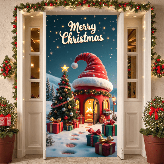 Decorative Design Christmas Banner Snowy Scene Merry Christmas for Holiday Party Indoor Decoration Winter Celebration
