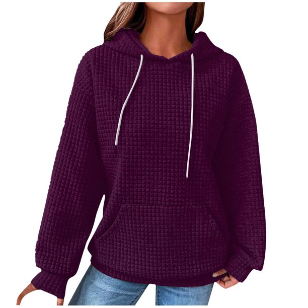 Women's Fashion Casual Solid Hooded Pullover Long Sleeve Plaid Sweater Top