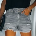 thumbnail image 4 of vigerkar Women Mid Rise Ripped Stretchy Jeans Shorts Frayed Raw Hem Casual Denim Shorts Grey, L, 4 of 4