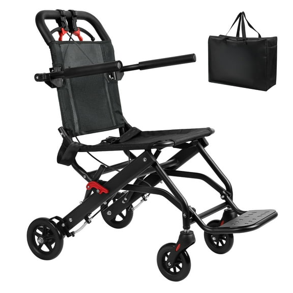13lbs Ultra-Lightweight Foldable Transport Wheelchair, 286lbs Capacity Aluminum Alloy Wheelchair with Safety Belt & Flip-up Armrests, One-Second Folding Design for Travel.