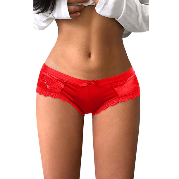 Gibobby Panty Microfibra con Encaje Lencería mujer Bragas algodón Bragas mujer Bragas Bragas Conjuntos bikini encaje cintura(Rojo, L)