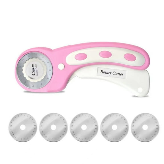 RUseeN 45mm Rotary Cutter with 5pcs Extra Blades, Ergonomic Handle Rolling Cutter with Safety Lock for Fabric, Leather, Crafting, Sewing, Quilting, Fabric Rotary Cutter, Pink